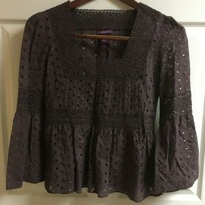 Peplum Gracie Chocolate Eyelet Top Small EUC!